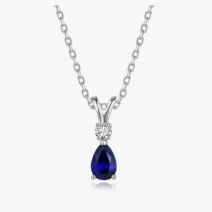 Collar Zafiro y Diamante Lab Plata 925 – Colgante Pera